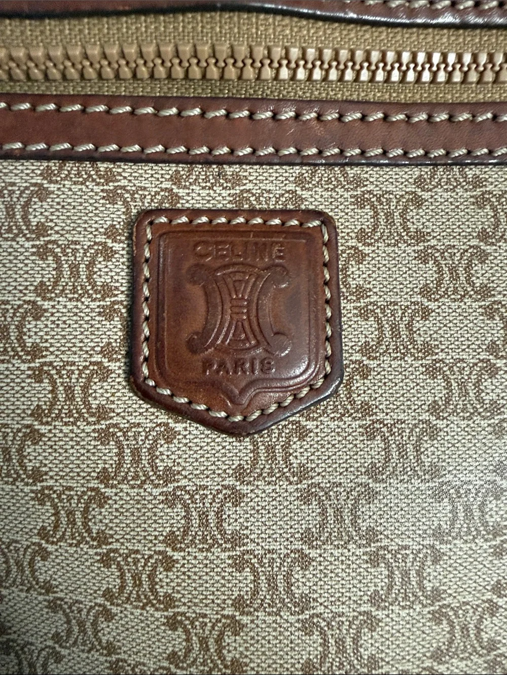 Celine Beige & Brown Monogram Toiletry Wristlet